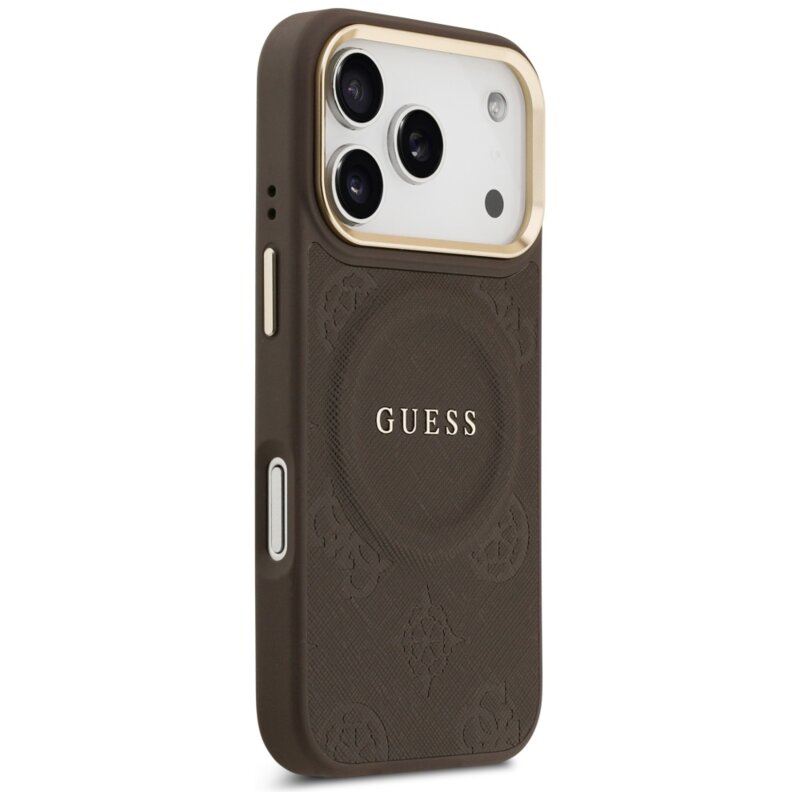 Husa Guess Saffiano Peony & Ring MagSafe iPhone 18 Pro Max, maro, GUHMP18XPSAMSECW