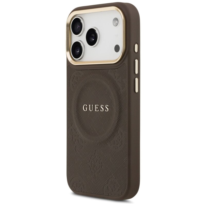 Husa Guess Saffiano Peony & Ring MagSafe iPhone 18 Pro Max, maro, GUHMP18XPSAMSECW