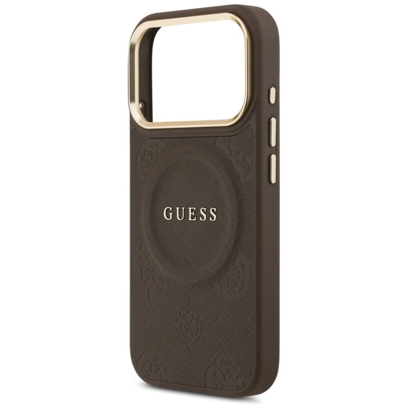 Husa Guess Saffiano Peony & Ring MagSafe iPhone 18 Pro Max, maro, GUHMP18XPSAMSECW