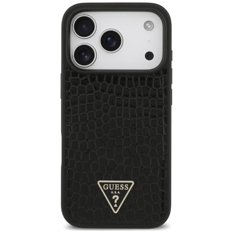 Husa originala Guess iPhone 18 Pro Max Croco Triangle Logo MagSafe, negru, GUHMP18XPCRTHCK