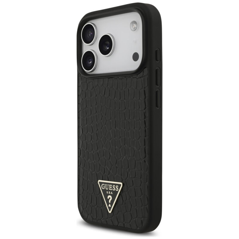 Husa originala Guess iPhone 18 Pro Croco Triangle Logo MagSafe, negru, GUHMP18LPCRTHCK