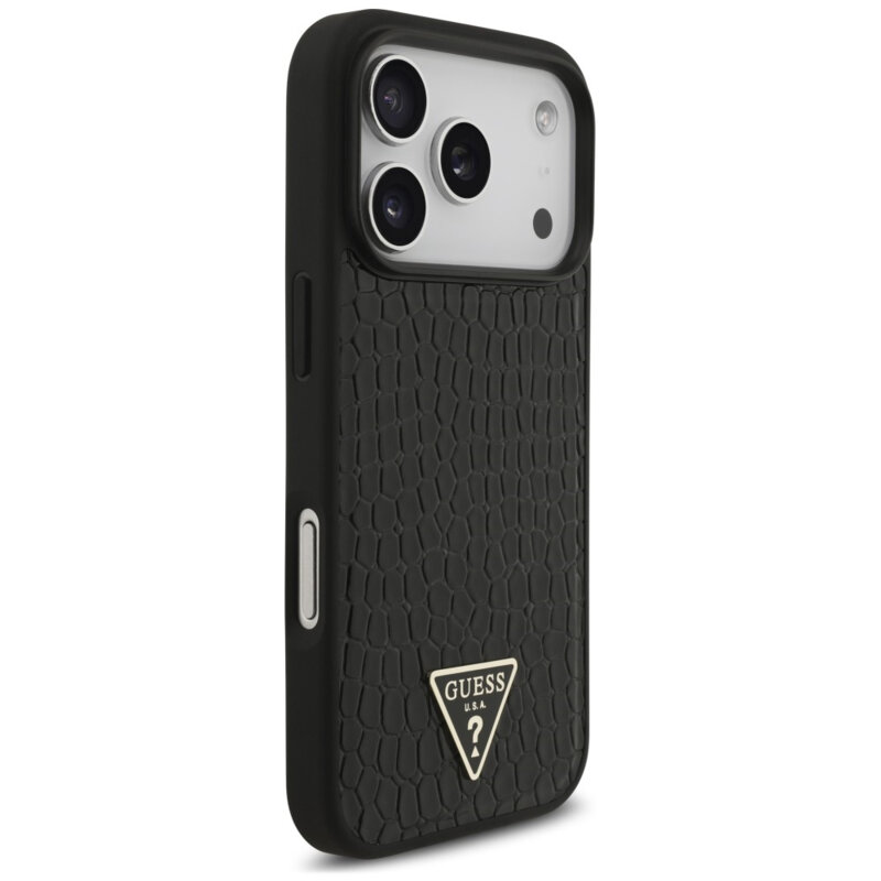 Husa originala Guess iPhone 17 Pro Croco Triangle Logo MagSafe, negru, GUHMP18LPCRTHCK