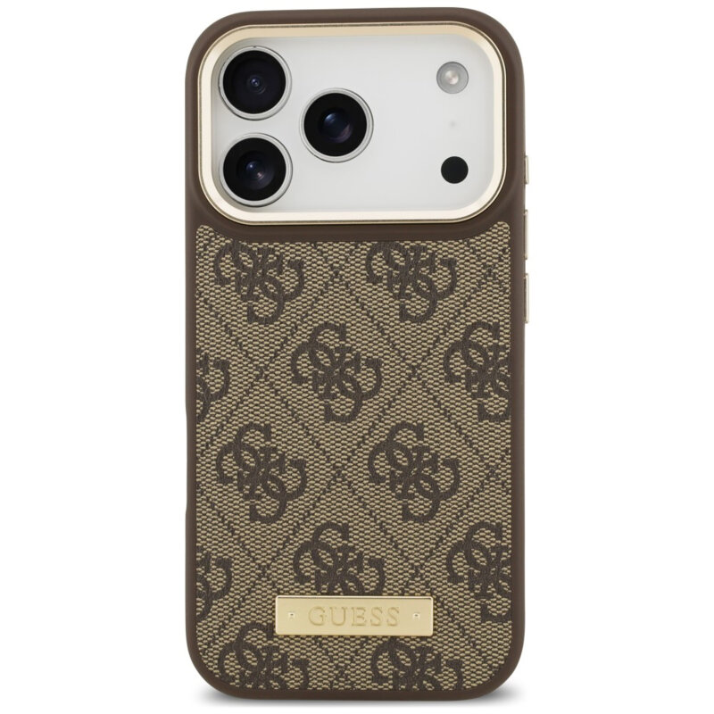 Husa originala Guess iPhone 18 Pro Hardcase 4G Logo Plate MagSafe, maro, GUHMP18LU4GPRW