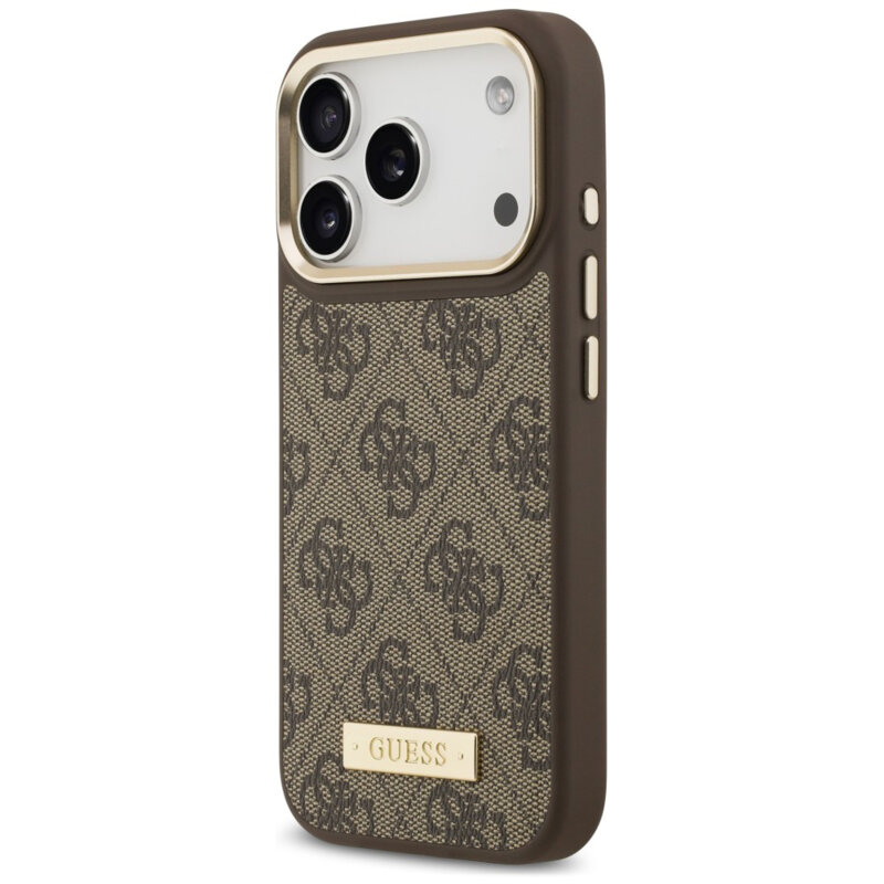 Husa originala Guess iPhone 18 Pro Hardcase 4G Logo Plate MagSafe, maro, GUHMP18LU4GPRW