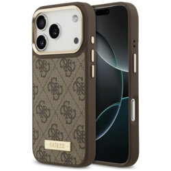 Husa originala Guess iPhone 17 Pro Hardcase 4G Logo Plate MagSafe, maro, GUHMP18LU4GPRW