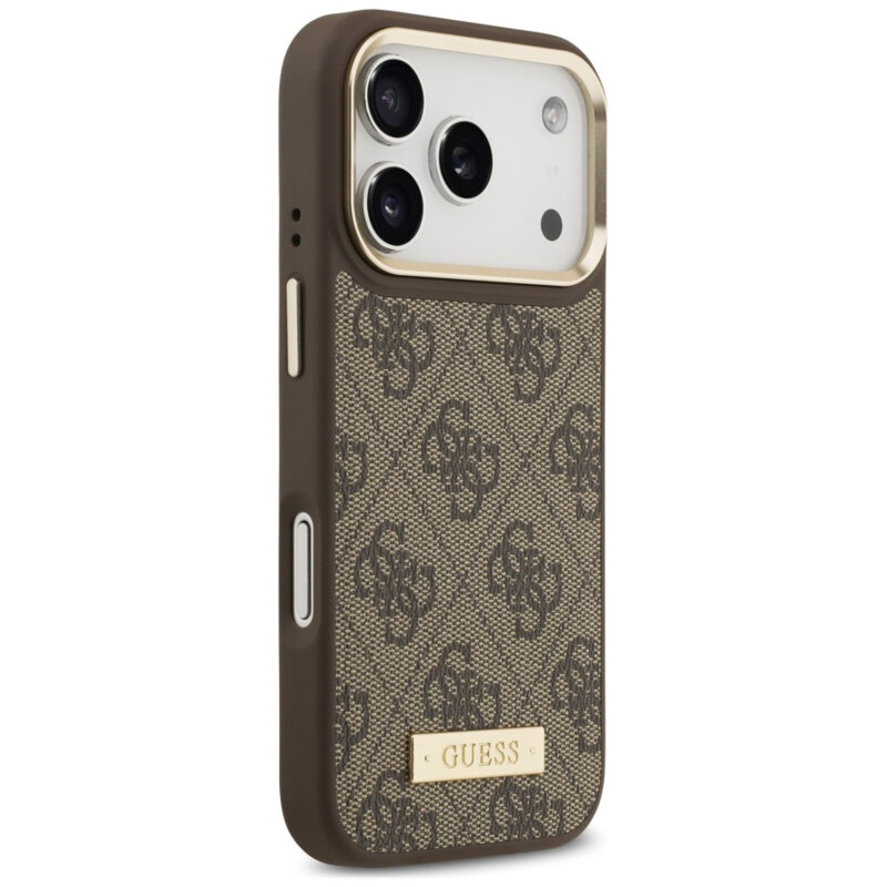 Husa originala Guess iPhone 17 Pro Hardcase 4G Logo Plate MagSafe, maro, GUHMP18LU4GPRW