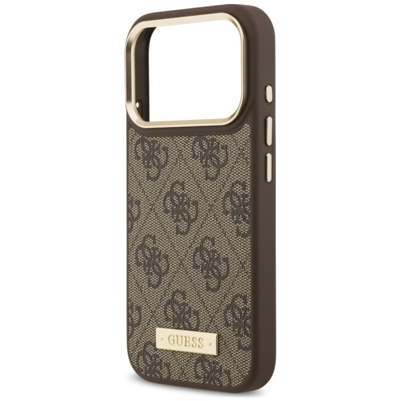 Husa originala Guess iPhone 17 Pro Hardcase 4G Logo Plate MagSafe, maro, GUHMP18LU4GPRW
