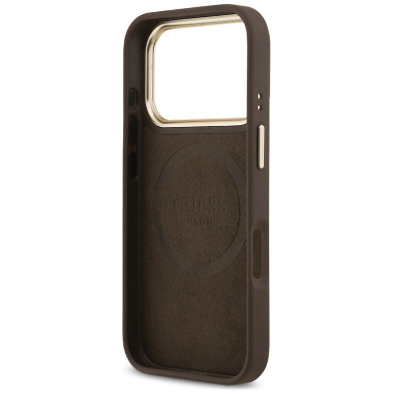 Husa originala Guess iPhone 17 Pro Hardcase 4G Logo Plate MagSafe, maro, GUHMP18LU4GPRW