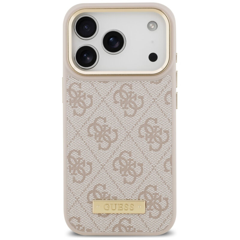 Husa originala Guess iPhone 18 Pro Hardcase 4G Logo Plate MagSafe, roz, GUHMP18LU4GPRP