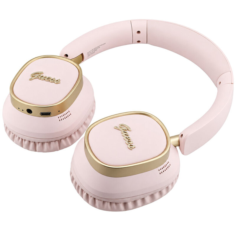 Casti Bluetooth Guess Rectangle Metal Script, roz, GUBHV28HGCSMP
