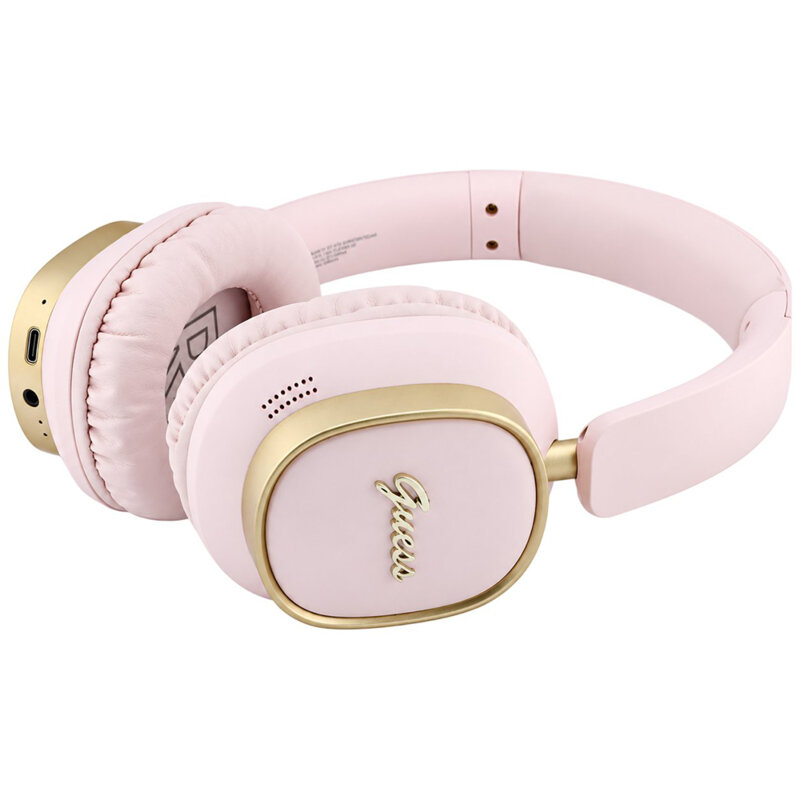 Casti Bluetooth Guess Rectangle Metal Script, roz, GUBHV28HGCSMP