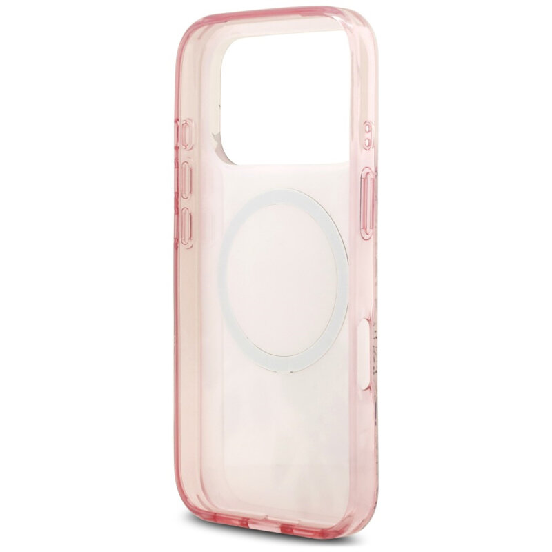 Husa iPhone 18 Pro Max originala Guess IML Flower & Tonal Circle MagSafe, roz, GUHMP18XHFWBDCEP