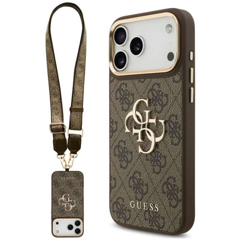 Husa originala Guess iPhone 18 Pro Big 4G Classic Logo & Big Strap Metal Buttons, maro, GUHCP18LP4G4BCSW