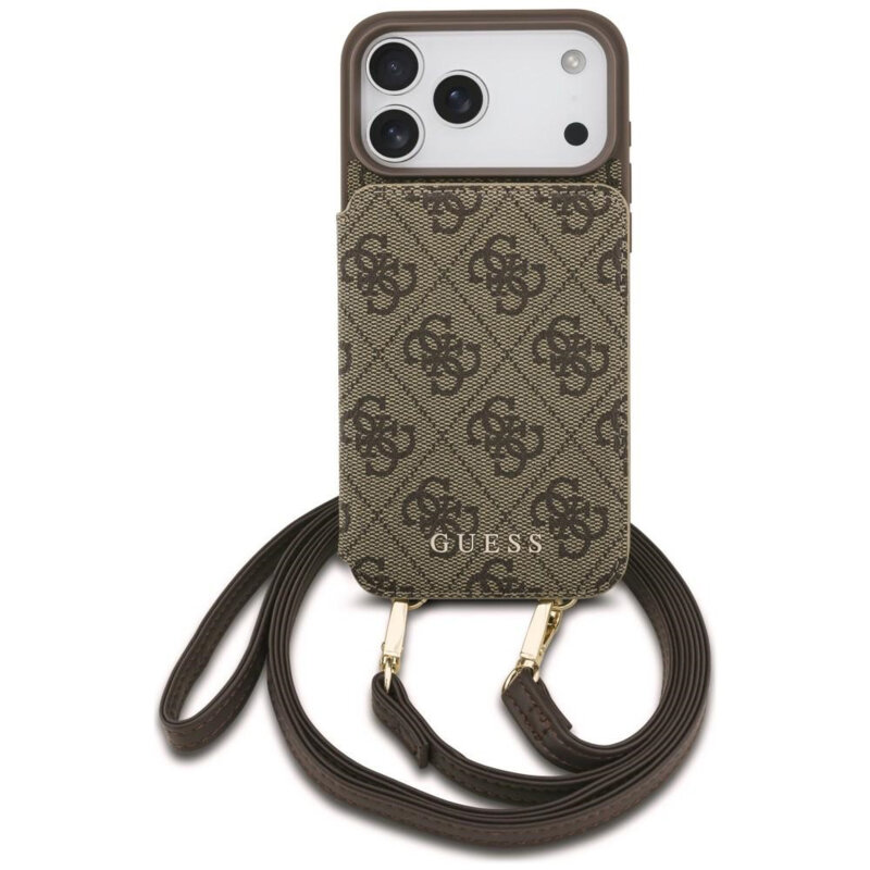 Husa originala Guess iPhone 18 Pro Hardcase 4G Crossbody Cardslot, maro, GUHCP18LCB4GB
