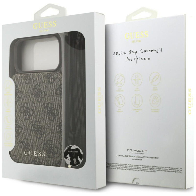 Husa originala Guess iPhone 18 Pro Max Hardcase 4G Crossbody Cardslot, maro, GUHCP18XCB4GB