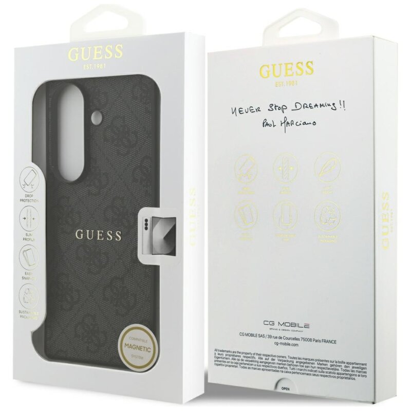Husa Guess Samsung Galaxy S26 FE Leather 4G Embossed Ring Classic Logo MagSafe, negru, GUHMS26FEP4MSEGK