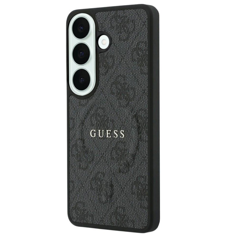 Husa Guess Samsung Galaxy S26 FE Leather 4G Embossed Ring Classic Logo MagSafe, negru, GUHMS26FEP4MSEGK
