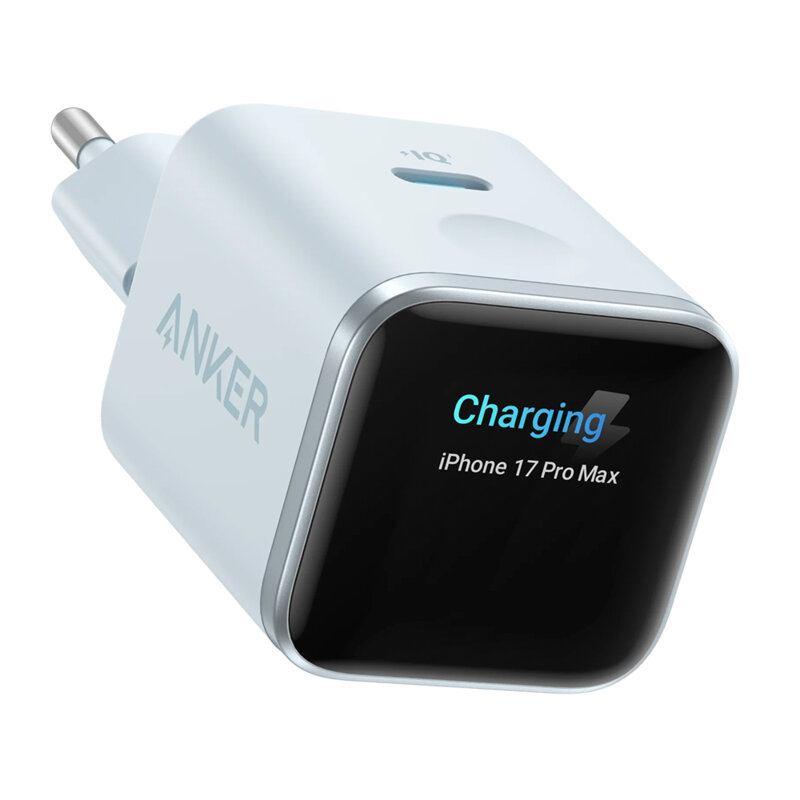 Incarcator tip C cu afisaj color, 2 moduri, 45W Anker Nano, albastru