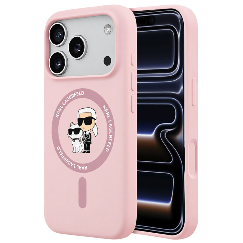 Husa Karl Lagerfeld iPhone 17 Pro Silicone KC Body Ring MagSafe, roz, KLHMP18LSCMKCRHP