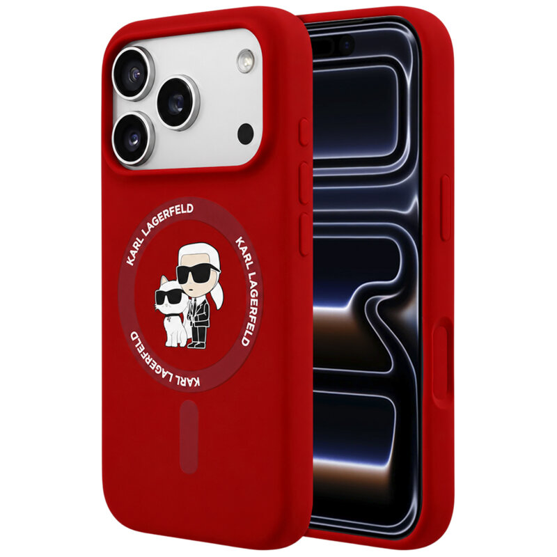 Husa Karl Lagerfeld iPhone 17 Pro Silicone KC Body Ring MagSafe, rosu, KLHMP18LSCMKCRHR