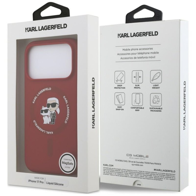 Husa Karl Lagerfeld iPhone 17 Pro Silicone KC Body Ring MagSafe, rosu, KLHMP18LSCMKCRHR