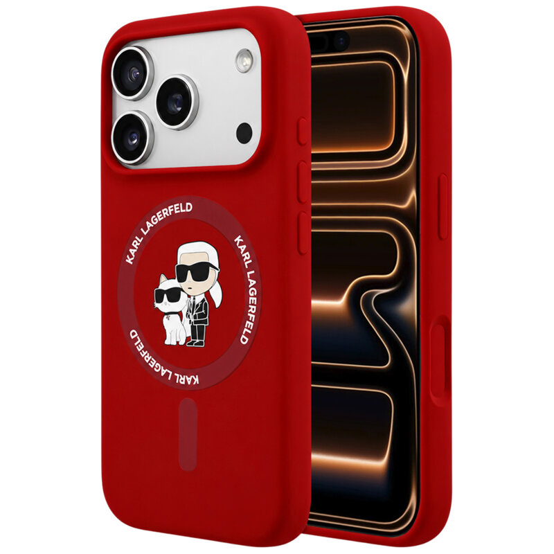Husa Karl Lagerfeld iPhone 17 Pro Max Silicone KC Body Ring MagSafe, rosu, KLHMP18XSCMKCRHR