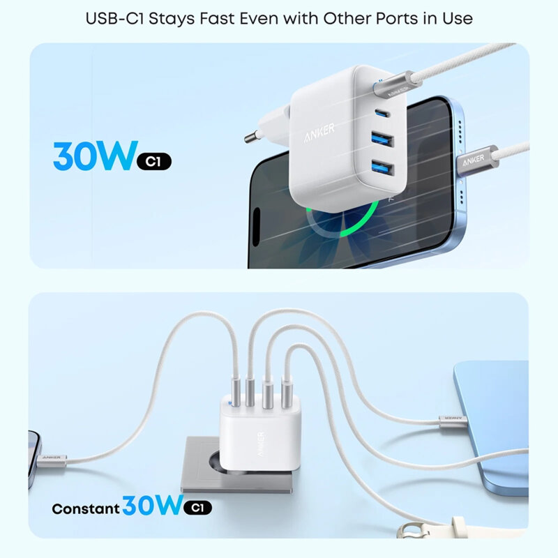 Incarcator retea Fast Charge 50W Anker Zolo, USB, USB-C, alb
