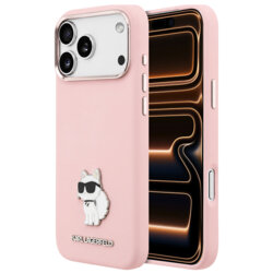 Husa Karl Lagerfeld iPhone 17 Pro Max Silicone Choupette Metal Pin, roz, KLHCP18XSMHCNPP