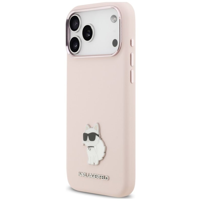 Husa Karl Lagerfeld iPhone 17 Pro Max Silicone Choupette Metal Pin, roz, KLHCP18XSMHCNPP