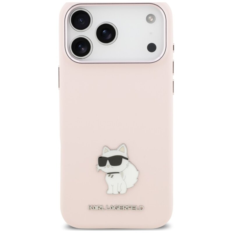 Husa Karl Lagerfeld iPhone 17 Pro Max Silicone Choupette Metal Pin, roz, KLHCP18XSMHCNPP