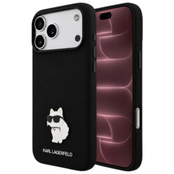 Husa Karl Lagerfeld iPhone 18 Pro Max Silicone Choupette Metal Pin, negru, KLHCP18XSMHCNPK