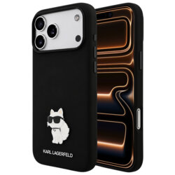Husa Karl Lagerfeld iPhone 17 Pro Max Silicone Choupette Metal Pin, negru, KLHCP18XSMHCNPK