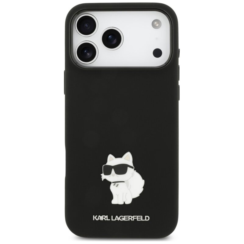 Husa Karl Lagerfeld iPhone 17 Pro Max Silicone Choupette Metal Pin, negru, KLHCP18XSMHCNPK