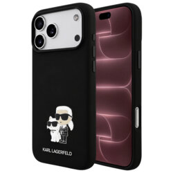 Husa Karl Lagerfeld iPhone 18 Pro Max Silicone Karl & Choupette Metal Pin, negru, KLHCP18XSMHKCNPK