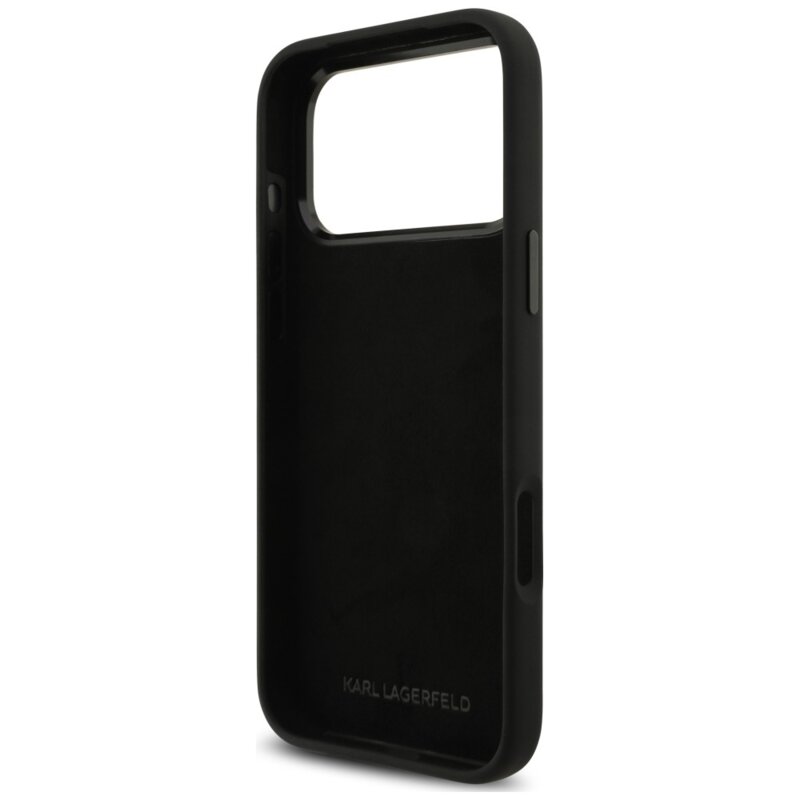 Husa Karl Lagerfeld iPhone 17 Pro Max Silicone Karl & Choupette Metal Pin negru, KLHCP18XSMHKCNPK