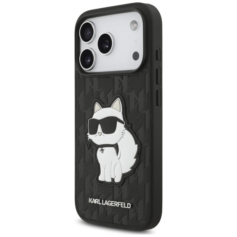 Husa originala iPhone 17 Pro Karl Lagerfeld Saffiano Mono Patch Choupette, negru, KLHCP18LSAKHPCK
