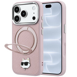 Husa iPhone 18 Pro Karl Lagerfeld Leather Ring Stand 360 C Pin MagSafe, roz, KLHMP18LPSRSCHHP