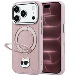 Husa iPhone 18 Pro Max Karl Lagerfeld Leather Ring Stand 360 C Pin MagSafe, roz, KLHMP18XPSRSCHHP