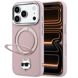 Husa iPhone 17 Pro Max Karl Lagerfeld Leather Ring Stand 360 C Pin MagSafe, roz, KLHMP18XPSRSCHHP