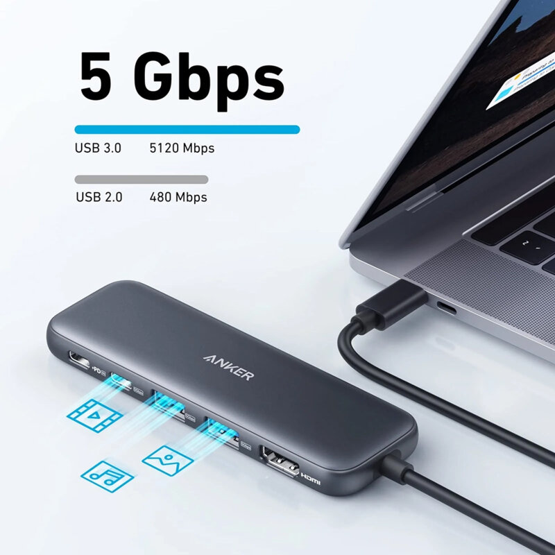 Hub ultra slim 5in1 Type-C, HDMI, 4K Anker 332, negru