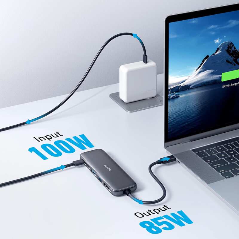 Hub ultra slim 5in1 Type-C, HDMI, 4K Anker 332, negru