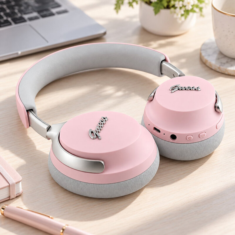Casti Guess Bluetooth wireless ANC, IPX4, roz, GUBHC22PSBCSMP