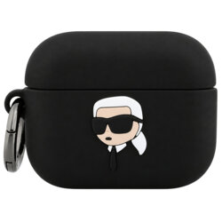 Husa Apple AirPods Pro 3 Karl Lagerfeld Silicone Karl Head 3D, negru, KLAP3RUNIKK