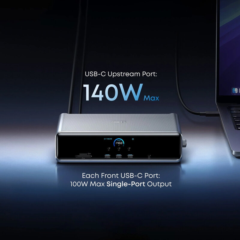 Hub DisplayLink 8K Fast Charge, 140W, 14in1 Anker Prime, gri