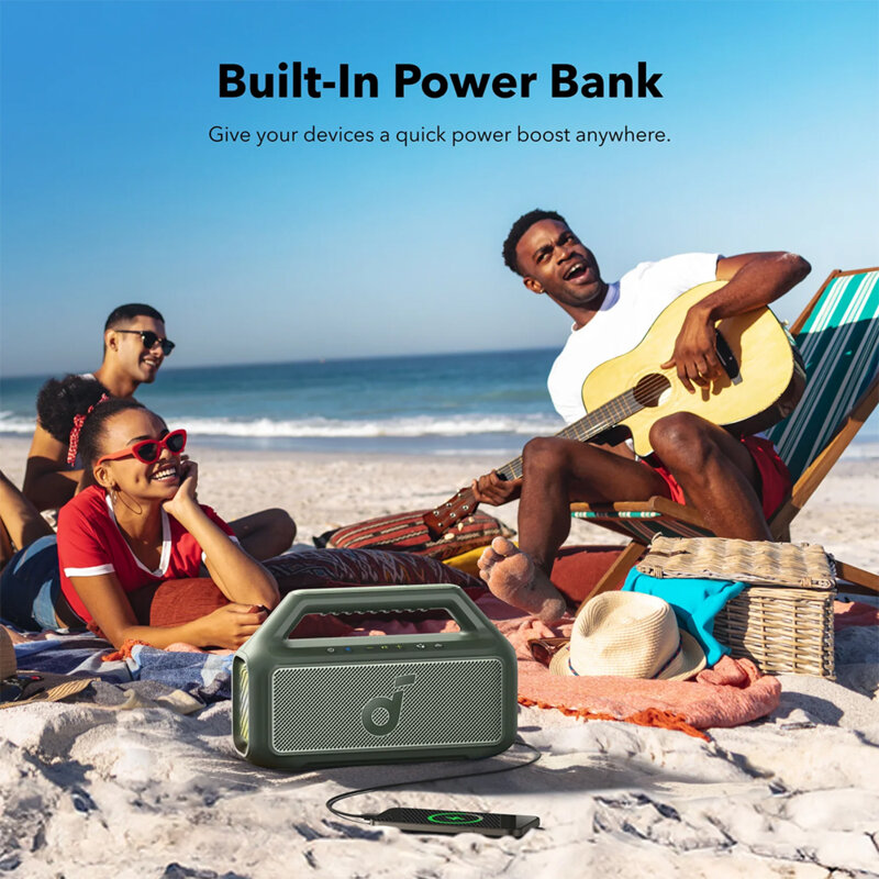 Boxa portabila Bluetooth Anker Boom 2, IPX7, lumini RGB, verde