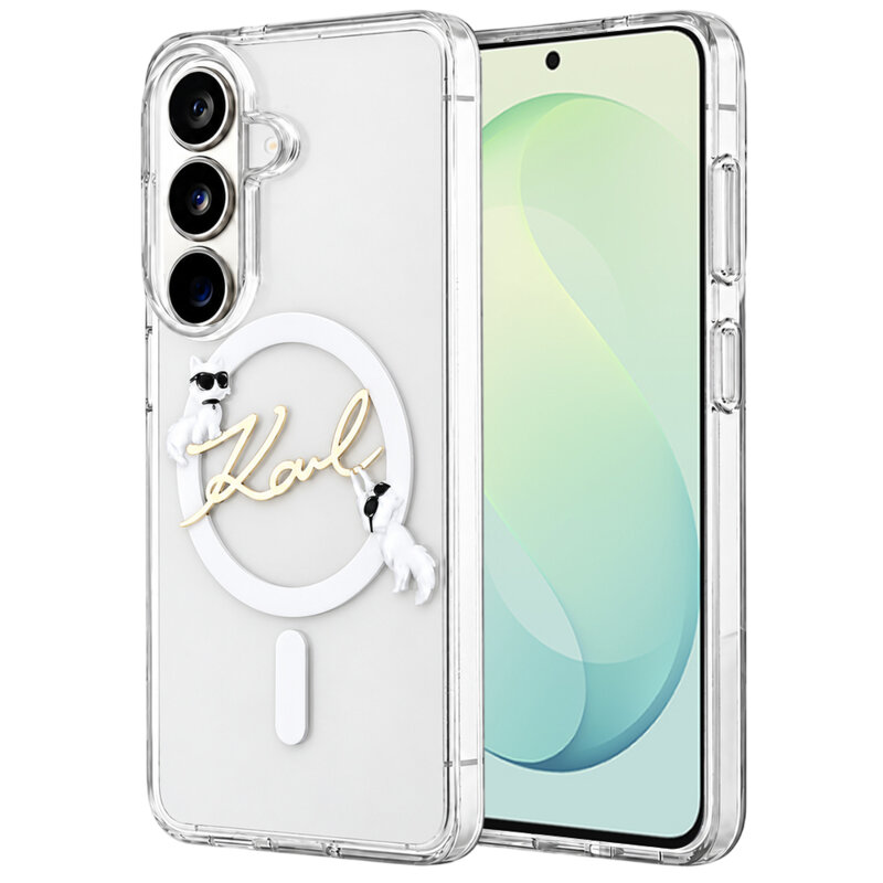 Husa Samsung Galaxy S26 FE Karl Lagerfeld IML Choupette and Karl Script Logo MagSafe, transparenta, KLHMS26FE5HKSCAH