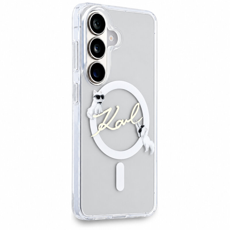 Husa Samsung Galaxy S26 FE Karl Lagerfeld IML Choupette and Karl Script Logo MagSafe, transparenta, KLHMS26FE5HKSCAH