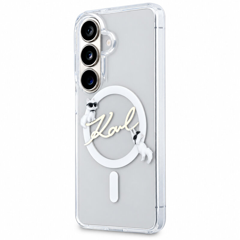 Husa Samsung Galaxy S26 FE Karl Lagerfeld IML Choupette and Karl Script Logo MagSafe, transparenta, KLHMS26FE5HKSCAH