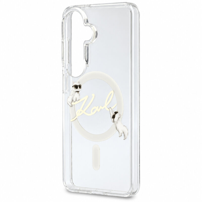 Husa Samsung Galaxy S26 FE Karl Lagerfeld IML Choupette and Karl Script Logo MagSafe, transparenta, KLHMS26FE5HKSCAH