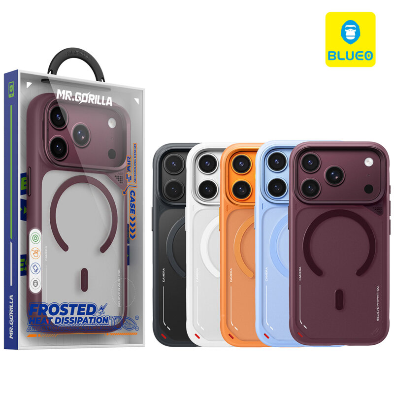Husa iPhone 18 Pro Max Blueo Frosted Heat Dissipation Stand MagSafe, albastru